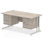 Impulse 1600 x 800mm Straight Office Desk Grey Oak Top Silver Cantilever Leg Workstation 2 x 3 Drawer Fixed Pedestal I003489
