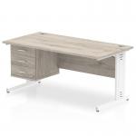 Impulse 1600 x 800mm Straight Office Desk Grey Oak Top White Cable Managed Leg Workstation 1 x 3 Drawer Fixed Pedestal I003492