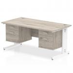 Impulse 1600 x 800mm Straight Office Desk Grey Oak Top White Cable Managed Leg Workstation 2 x 2 Drawer Fixed Pedestal I003493