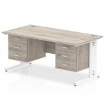 Impulse 1600 x 800mm Straight Office Desk Grey Oak Top White Cable Managed Leg Workstation 2 x 3 Drawer Fixed Pedestal I003494