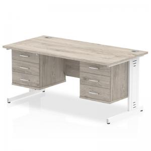 Impulse 1600 x 800mm Straight Office Desk Grey Oak Top White Cable
