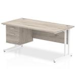Impulse 1600 x 800mm Straight Office Desk Grey Oak Top White Cantilever Leg Workstation 1 x 2 Drawer Fixed Pedestal I003496