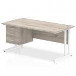 Impulse 1600 x 800mm Straight Office Desk Grey Oak Top White Cantilever Leg Workstation 1 x 3 Drawer Fixed Pedestal I003497