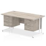 Impulse 1600 x 800mm Straight Office Desk Grey Oak Top White Cantilever Leg Workstation 2 x 3 Drawer Fixed Pedestal I003499