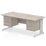 Impulse 1800 x 800mm Straight Office Desk Grey Oak Top Silver Cable Managed Leg Workstation 1 x 2 Drawer 1 x 3 Drawer Fixed Pedestal I003505