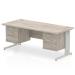 Impulse 1800 Rectangle Silver Cable Managed Leg Desk Grey Oak 1 x 2 Drawer 1 x 3 Drawer Fixed Ped I003505