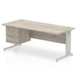 Impulse 1800 x 800mm Straight Office Desk Grey Oak Top Silver Cable Managed Leg Workstation 1 x 3 Drawer Fixed Pedestal I003507