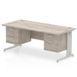 Impulse 1800 x 800mm Straight Office Desk Grey Oak Top Silver Cable Managed Leg Workstation 2 x 2 Drawer Fixed Pedestal I003508