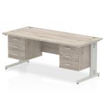 Impulse 1800 x 800mm Straight Office Desk Grey Oak Top Silver Cable Managed Leg Workstation 2 x 3 Drawer Fixed Pedestal I003509