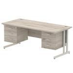 Impulse 1800 x 800mm Straight Office Desk Grey Oak Top Silver Cantilever Leg Workstation 2 x 3 Drawer Fixed Pedestal I003514