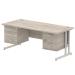 Impulse 1800 Rectangle Silver Cant Leg Desk Grey Oak 2 x 3 Drawer Fixed Ped I003514