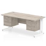 Impulse 1800 x 800mm Straight Office Desk Grey Oak Top White Cable Managed Leg Workstation 1 x 2 Drawer 1 x 3 Drawer Fixed Pedestal I003515