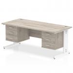 Impulse 1800 x 800mm Straight Office Desk Grey Oak Top White Cable Managed Leg Workstation 2 x 3 Drawer Fixed Pedestal I003519