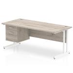 Impulse 1800 x 800mm Straight Office Desk Grey Oak Top White Cantilever Leg Workstation 1 x 2 Drawer Fixed Pedestal I003521