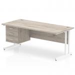 Impulse 1800 x 800mm Straight Office Desk Grey Oak Top White Cantilever Leg Workstation 1 x 3 Drawer Fixed Pedestal I003522