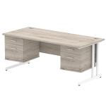 Impulse 1800 x 800mm Straight Office Desk Grey Oak Top White Cantilever Leg Workstation 2 x 2 Drawer Fixed Pedestal I003523