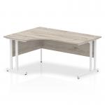 Impulse 1600mm Left Crescent Office Desk Grey Oak Top White Cantilever Leg I003526