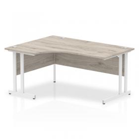 Impulse 1600mm Left Crescent Office Desk Grey Oak Top White Cantilever Leg I003526