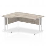 Impulse 1600mm Left Crescent Office Desk Grey Oak Top White Cantilever Leg I003526