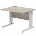 Impulse 1000 x 800mm Straight Office Desk Grey Oak Top Silver Cable Managed Leg I003531