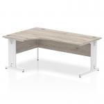 Impulse 1600mm Left Crescent Office Desk Grey Oak Top White Cable Managed Leg I003532