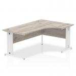 Impulse 1600mm Right Crescent Office Desk Grey Oak Top White Cable Managed Leg I003533