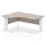 Impulse 1800mm Left Crescent Office Desk Grey Oak Top White Cable Managed Leg I003534