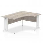 Impulse 1800mm Right Crescent Office Desk Grey Oak Top White Cable Managed Leg I003535