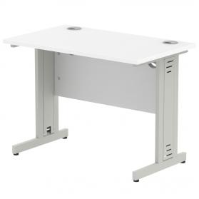 Impulse 1000 x 800mm Straight Office Desk White Top Silver Cable Managed Leg I003540
