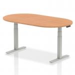 In the photo, the dynamic boardroom and conference tables show a sleek and modern design. The oak top complements the silver height adjustable legs, creating a professional and stylish look. The 1800mm length allows for ample space for meetings and discussions.