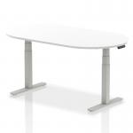 In the picture, the dynamic boardroom and conference tables Impulse 1800mm table features a sleek white tabletop and sleek silver adjustable legs. The spacious table is perfect for meetings and presentations, with a modern and professional design.