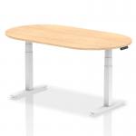 In the image, a sleek and modern dynamic boardroom is shown with a spacious 1800mm maple top conference table. The white height adjustable legs add versatility to the space, creating an atmosphere perfect for collaboration and productivity. The overall look is professional and inviting.