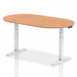 The photo captures a sleek and modern Dynamic Boardroom and Conference Table, featuring a spacious 1800mm oak top and adjustable white legs. The sophisticated design is perfect for any professional setting, exuding style and functionality.