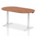 Inside a modern and elegant boardroom, a beautiful 1800mm walnut table shines with its sleek white height-adjustable legs. Its dynamic design adds a touch of sophistication, making it perfect for business meetings and conferences.