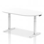 This picture features a sleek and modern boardroom table, with an 1800mm white top and adjustable white legs. The table exudes a sense of dynamism with its clean lines and contemporary design, making it a perfect addition to any conference or meeting room.