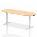 This photo captures a sleek and modern boardroom and conference table with a dynamic design. The Impulse 2400mm table features a stunning maple top and sleek white height-adjustable legs, creating a professional and stylish workspace.