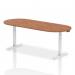 In the picture, there is a sleek and modern 2400mm boardroom table with a walnut top and adjustable white legs. The dynamic design creates a professional and inviting atmosphere, perfect for successful meetings and conferences.