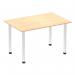 This photograph features a sleek and modern Dynamic Tables Impulse 1200mm Straight Table with a glossy maple top and shiny chrome post legs. The table exudes a professional and dynamic feel, perfect for any contemporary workspace.