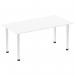 This picture features a sleek and modern white top table measuring 1600mm with chrome post legs, providing a dynamic and stylish addition to any space.