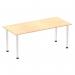 This photograph showcases a sleek and modern Dynamic Tables Impulse 1800mm Straight Table with a Maple Top and Chrome Post Leg. Its clean lines and stylish design make it a perfect addition to any office or workspace.