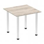 Impulse 800mm Square Table Grey Oak Top Chrome Post Leg