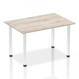 Impulse 1400mm Straight Table Grey Oak Top Chrome Post Leg I003616