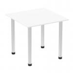 Impulse 800mm Square Table White Top Brushed Aluminium Post Leg I003627