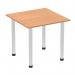 The photograph captures a contemporary and stylish Impulse 800mm square table with an oak top and brushed aluminum post legs. The dynamic design is sleek and sophisticated, making it a perfect addition to any modern workspace or dining area.