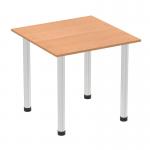 Impulse 800mm Square Table Oak Top Brushed Aluminium Post Leg