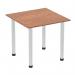 This image features a sleek walnut top on a 800mm square table, supported by a brushed aluminium post leg. The dynamic table adds a modern touch to any space with its clean lines and minimalistic design.