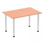This image shows a sleek and modern 1200mm straight table with a beech top and a brushed aluminium post leg. The dynamic tables create a professional and elegant look, perfect for any office or workspace. The neutral colors and clean lines make it versatile and easily adaptable to any decor.