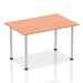 A sleek and modern dynamic table featuring a 1400mm straight beech top and brushed aluminium post legs. The table exudes a professional feel while adding effortless style to any space.