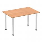 Impulse 1400mm Straight Table Oak Top Brushed Aluminium Post Leg I003637