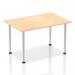 The photo features a sleek, modern Impulse 1400mm Straight Table in Maple Top with Brushed Aluminium Post Legs. The dynamic design and clean lines add a touch of sophistication to any workspace. The maple top provides a warm and welcoming feel while the brushed aluminium legs add a touch of contemporary style. This table is both functional and visually appealing, making it perfect for any office or meeting room setting.